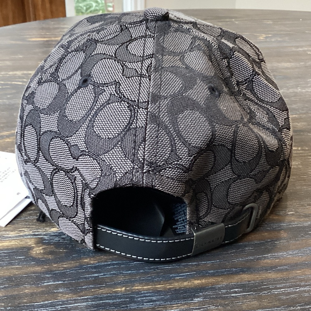 Coach Gray and Black Signature Men's Hat with Leather Trim - Picture 2 of 9